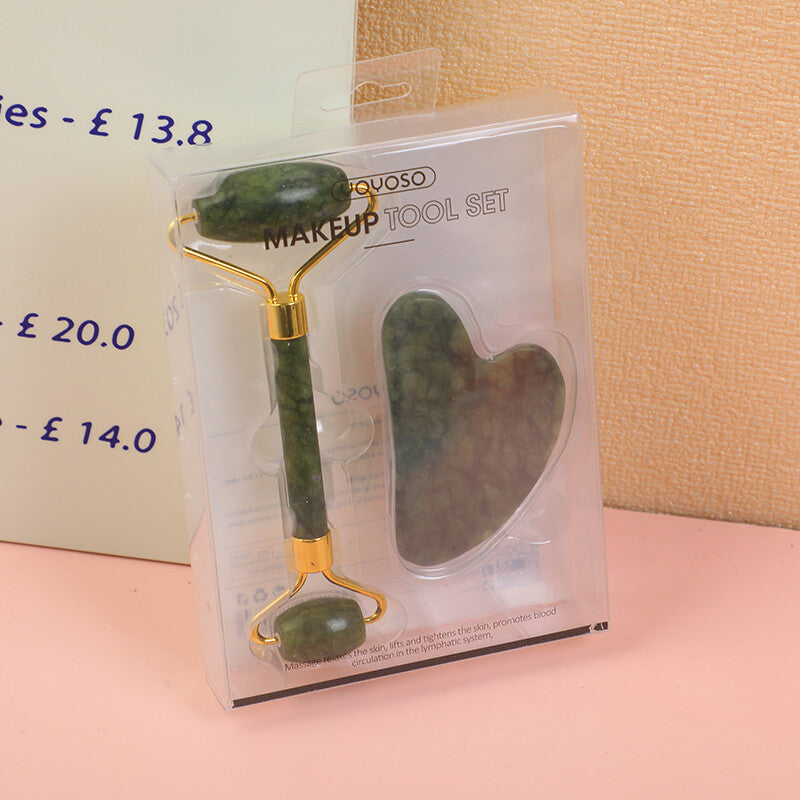 Set di strumenti e rulli massaggiatori gua sha verde giada