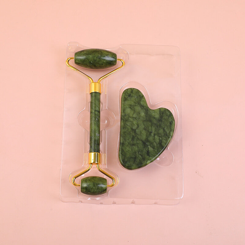 Set di strumenti e rulli massaggiatori gua sha verde giada