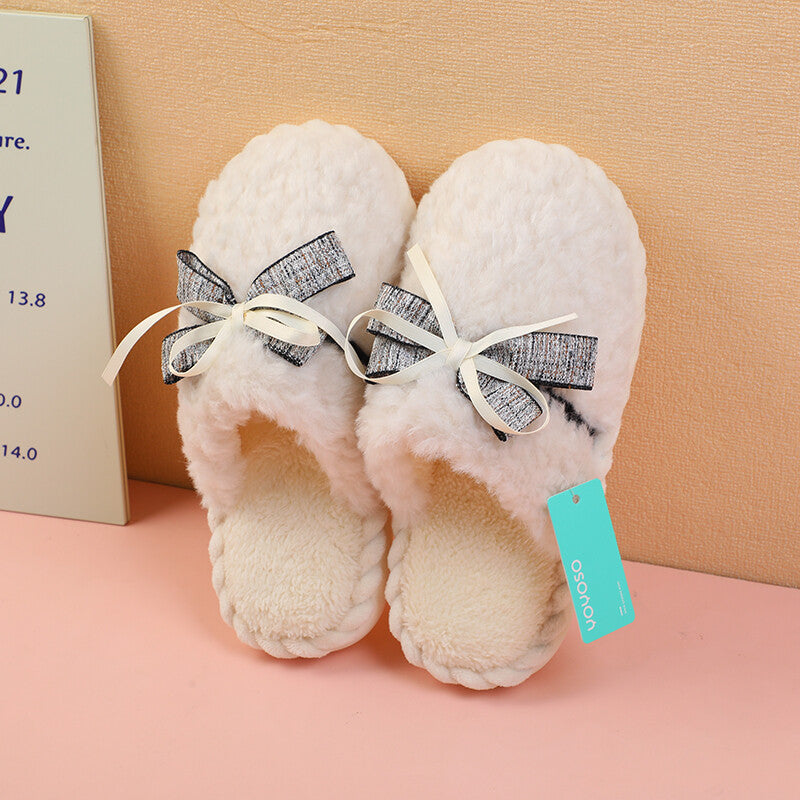 Pantofole da donna con fiocco di nastro dolce bianche 36-37 metri