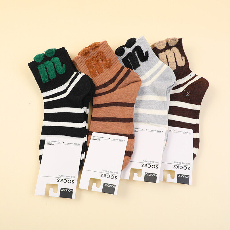 Calzini da donna in cotone a metà polpaccio con lettere M