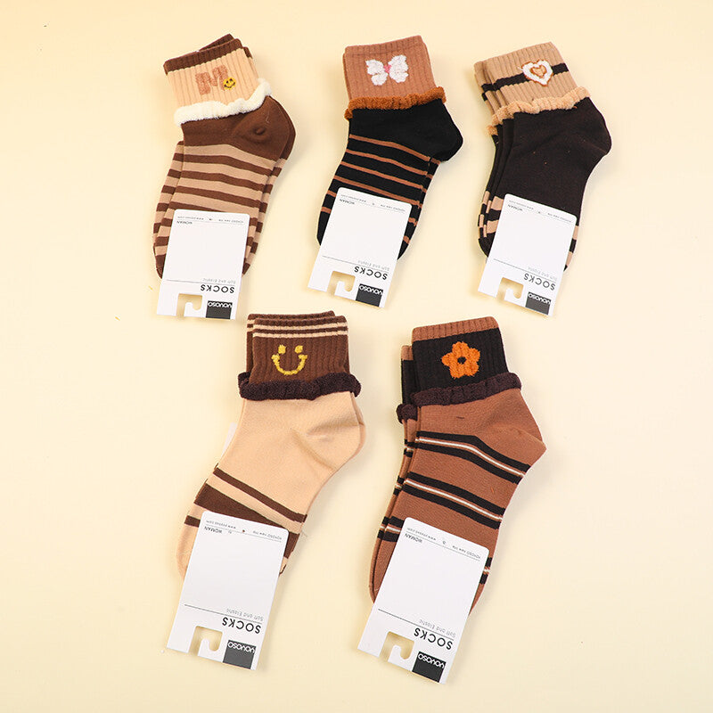 Calzini da donna in cotone con pizzo a metà polpaccio