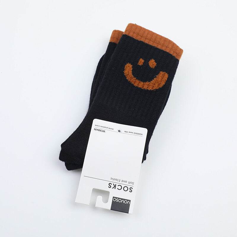Calzini da donna in cotone a metà polpaccio con sorriso colorato