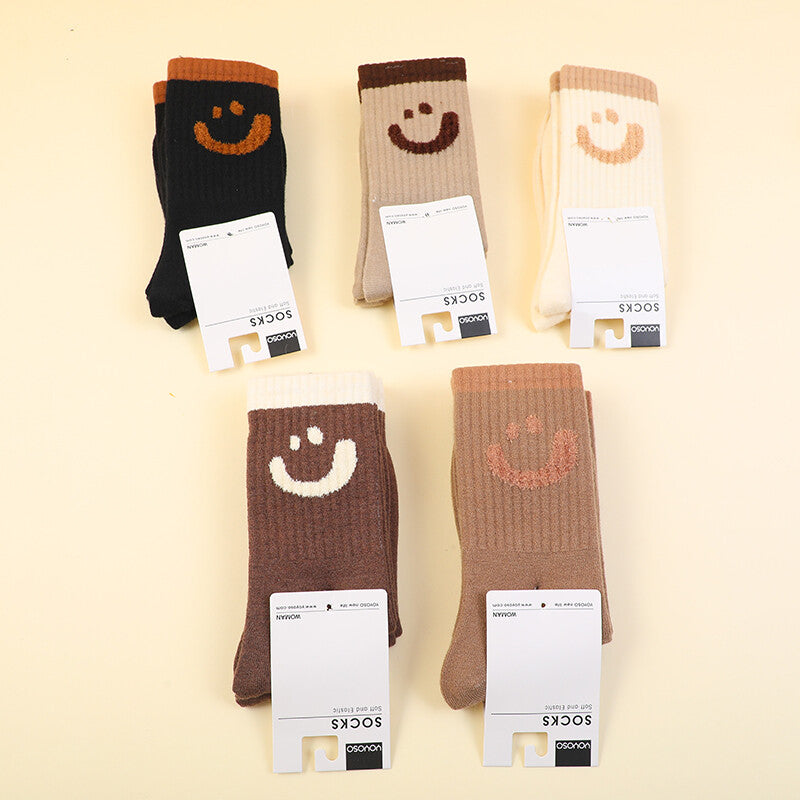 Calzini da donna in cotone a metà polpaccio con sorriso colorato