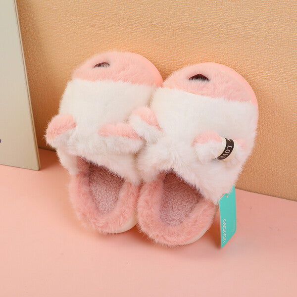 Pantofole per bambini in peluche a forma di cane rosa, taglia 32-33