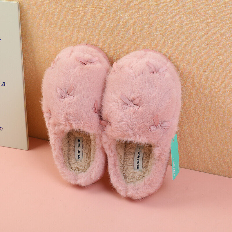 Pantofole da donna in cotone con fiocco piccolo romantico rosa 40-41