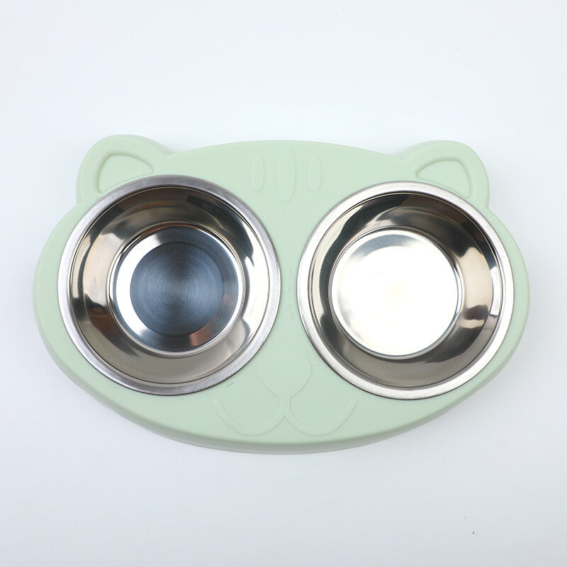 Set di ciotole doppie in acciaio inossidabile Cat Face