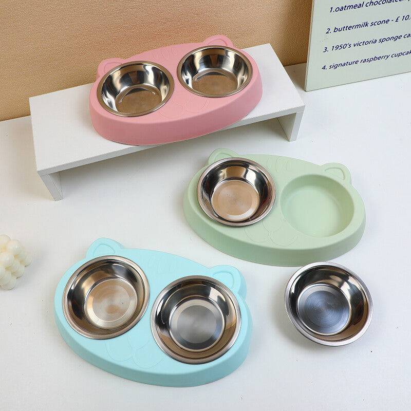 Set di ciotole doppie in acciaio inossidabile Cat Face