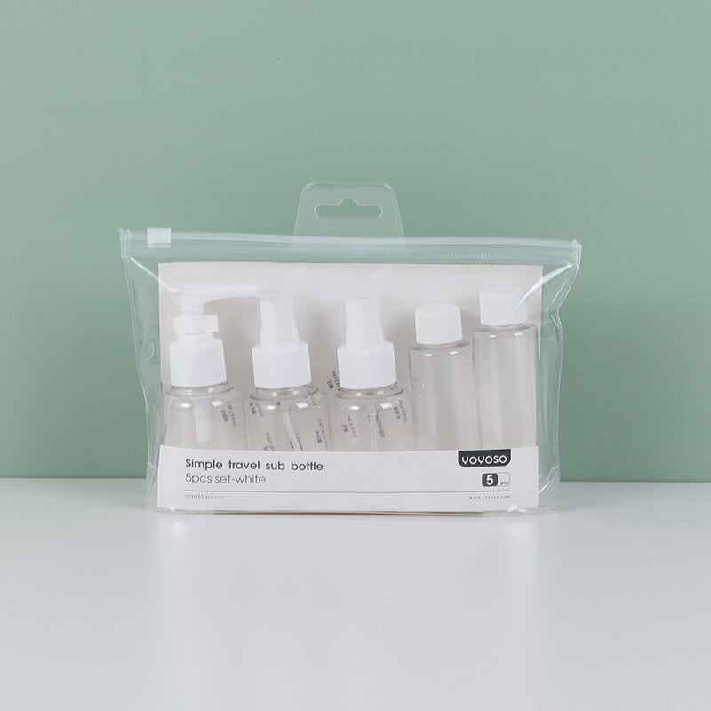 Set di 5 flaconi da viaggio semplici - bianco