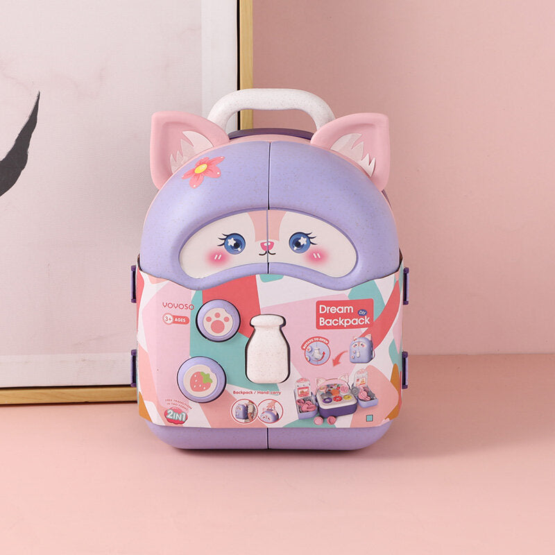 Zaino multifunzionale in volpe viola con tracolla, comprensivo di argilla colorata